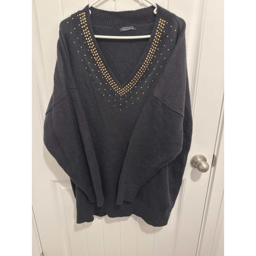 BloomChic Black V-Neck Studded Oversized Sweater Womens 18-20 Plus Size Knit